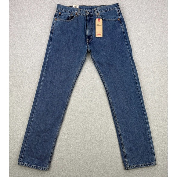 Levis Jeans Mens 36x34 Medium Wash 505 Straight Leg 5 Pocket‎ Denim Cotton New - Picture 1 of 16
